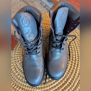 Women's Grey And Purple Leather Boots